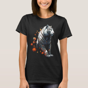 Camiseta Tigre em branco - Trabalho de arte de flores - Tig