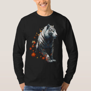 Camiseta Tigre em branco - Trabalho de arte de flores - Tig