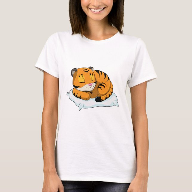Camiseta Tigre em dormir com o Travesseiro (Frente)
