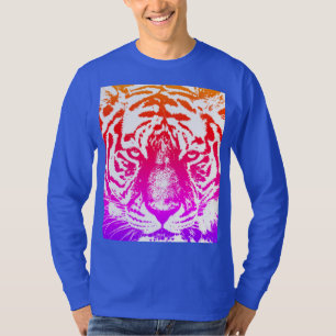 Camiseta Tigre Face Mens Longa Capa Longa Moderna Azul Real