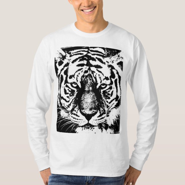 Camiseta Tigre Face Mens Modelo moderno Longa Capa Básica (Frente)
