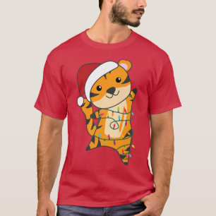 Camiseta Tigre Feliz Animais de Natal Fadas Luzes de Leite