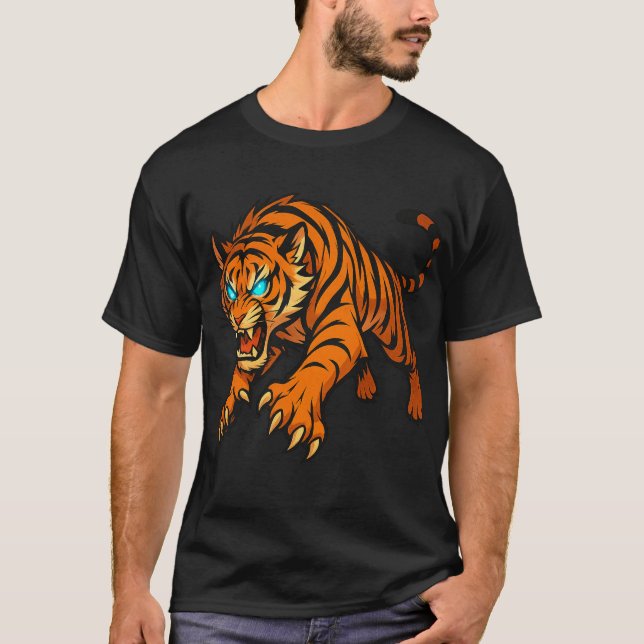 Camiseta Tigre Fierce Com Camisa-T Gráfica De Olhos Brilhan (Frente)