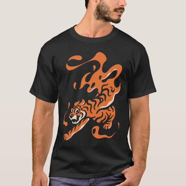 Camiseta Tigre Fiery: Design Ousado Asiático (Frente)