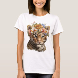 Camiseta Tigre Floral De Cores Aquáticas