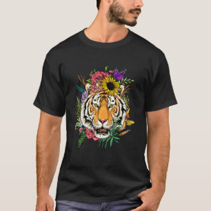 Camiseta Tigre Floral de Jardinagem Planta Botânica Flor Ti