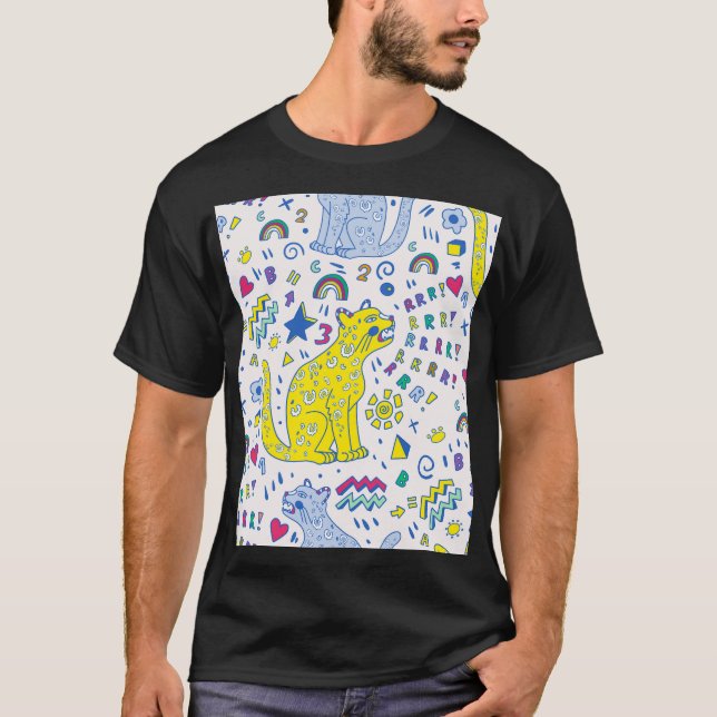 Camiseta Tigre infantil e padrão arco-íris (Frente)