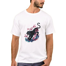 Tigre Japonês Preto & Flores de Cerejeira