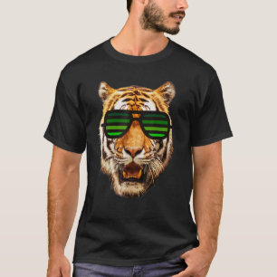 Camiseta Tigre Legal Para Meninos Com Sunglas Verde