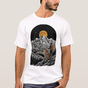 Camiseta Tigre & Montanhista Lua Cheia Gravação Vintage