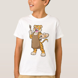 Camiseta Tigre na pintura com pintura e pincel