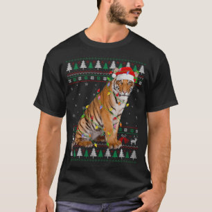 Camiseta Tigre Natal Luzes de Chapéu de Papai Noel Feio Xma