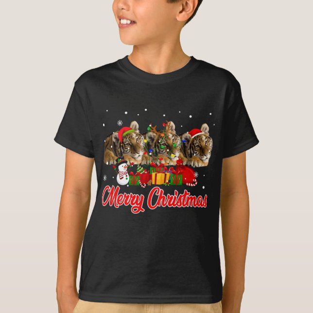 Camiseta Tigre Natal Pajama Funny Xmas Lights (Frente)