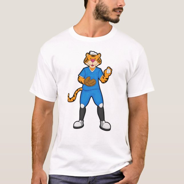 Camiseta Tigre no Baseball com luva e Boné de Baseball (Frente)