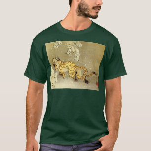 Camiseta Tigre No Bloco De Madeira Japonês Snow Hokusai