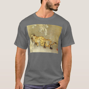 Camiseta Tigre No Bloco De Madeira Japonês Snow Hokusai