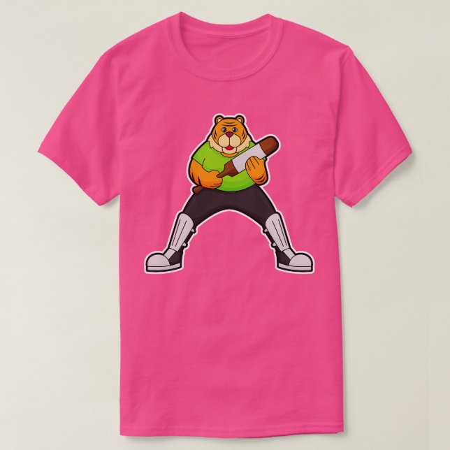 Camiseta Tigre no Cricket com morcego de Cricket (Frente do Design)