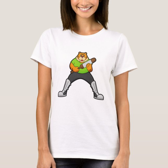 Camiseta Tigre no Cricket com morcego de Cricket (Frente)