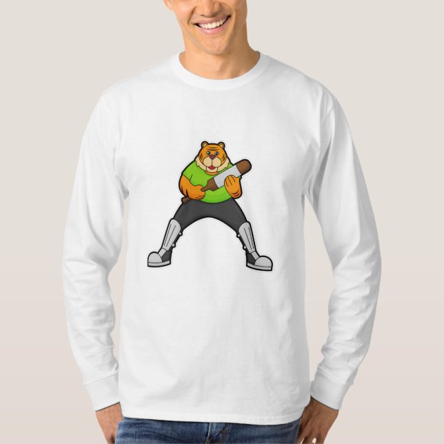 Camiseta Tigre no Cricket com morcego de Cricket (Frente)