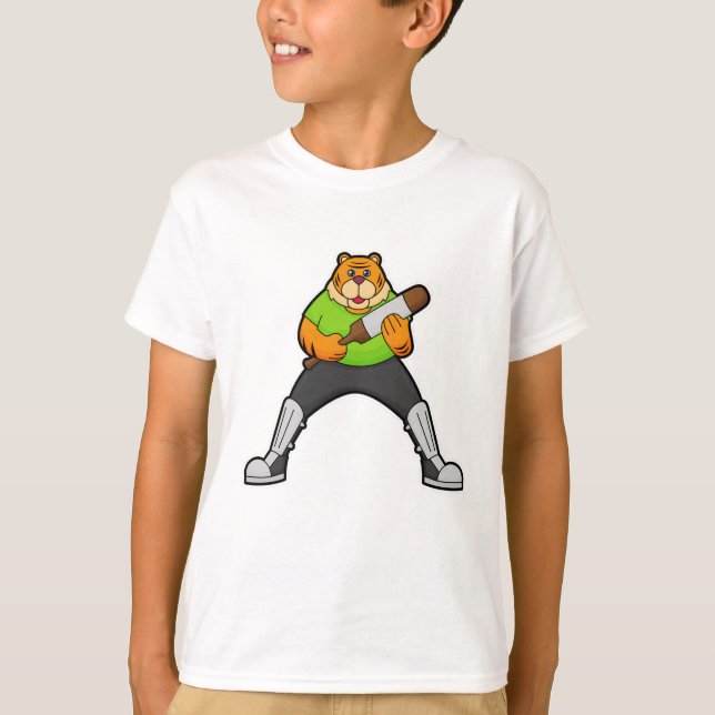 Camiseta Tigre no Cricket com morcego de Cricket (Frente)