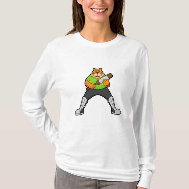 Camiseta Tigre no Cricket com morcego de Cricket (Frente)