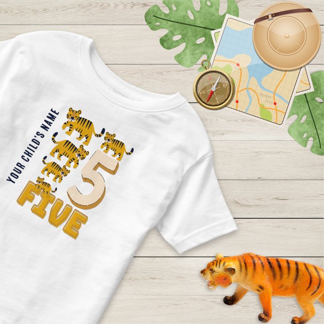 Camiseta Tigre Número Cinco Cute Personalizado (Criador carregado)