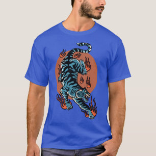 Camiseta Tigre oriental vintage pôr do sol retrô arte verme