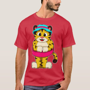 Camiseta Tigre para Nadar com chapéu de anel de Natação