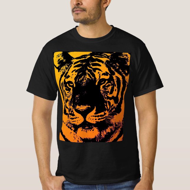 Camiseta Tigre Pop de Arte Amarelo Negro (Frente)