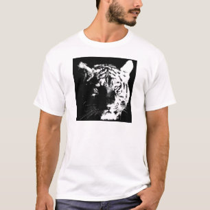 Camiseta Tigre Pop de Arte Preto e Branco
