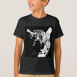 Camiseta Tigre Pop de Arte Preto e Branco