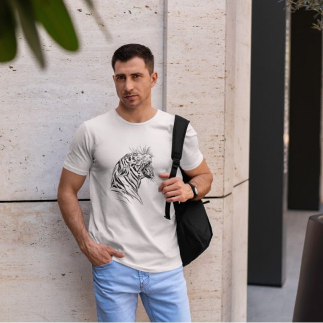 Camiseta Tigre Raiva Desenho A Mão Da Cabeça (Criador carregado)