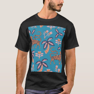 Camiseta Tigre retrógrado, palmeira, padrão de flores