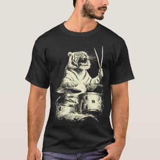 Camiseta Tigre Tocando Bateria Música Divertida Animal Bate