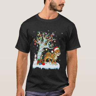 Camiseta Tigre Xmas Lighting Tree Santa Hat Tiger Natal