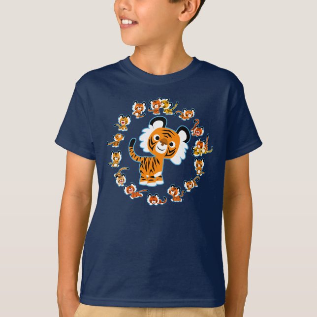 Camiseta Tigres de animação divertidos Tigres Mandala (Azul (Frente)