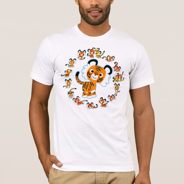 Camiseta Tigres de desenho animado Mandala (contorno azul) (Frente)