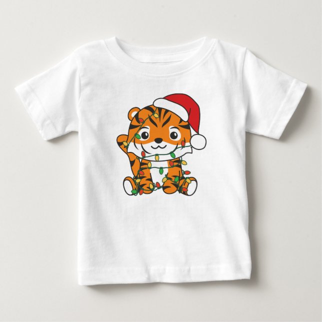 Camiseta Tigres de Natal para Animais de Inverno de Tigre (Frente)