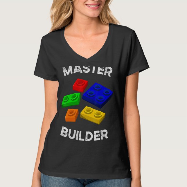 Camiseta Tijolo de Brinquedos para Crianças de Bloco de Cor (Frente)