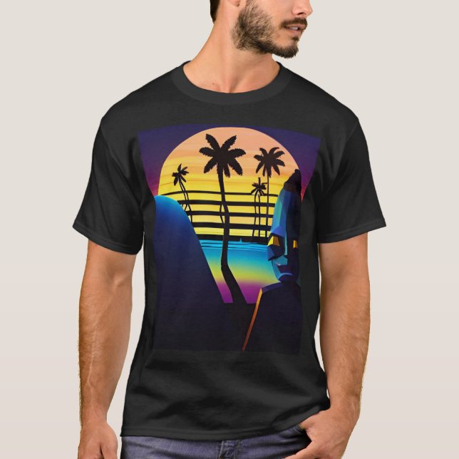 Camiseta Tiki Night Synthwave Ken Gage A.I. Art (Frente)