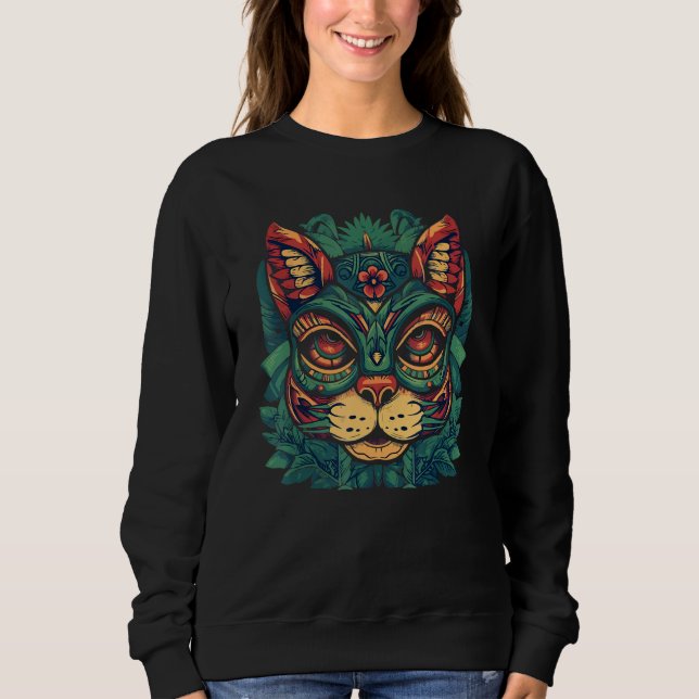 Camiseta Tiki Totem Mask Hawaiian Cat Tiki Mask Hawaii Cat (Frente)
