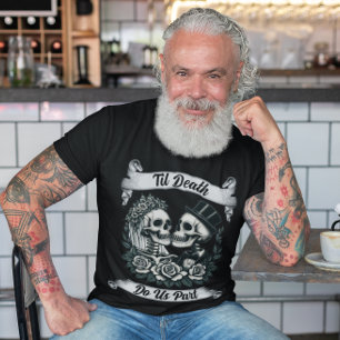 Camiseta Til Death Nos Parte: Noiva e Esqueleto De Groom