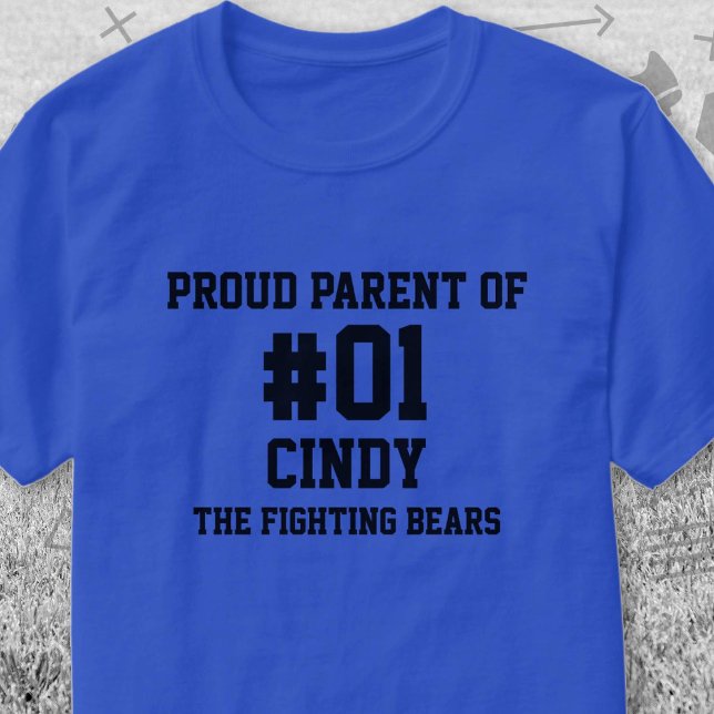 Camiseta Time Azul Preto de Beisebol (Blue and Black Baseball Proud Parent of T-Shirt. Celebrate your high school or college athlete.)