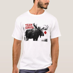 Camiseta TIME CANADÁ. Folha de bordo. Alce canadense. Camis
