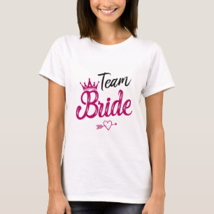 Camiseta Time da Noiva com coroa rosa e coração despedida d