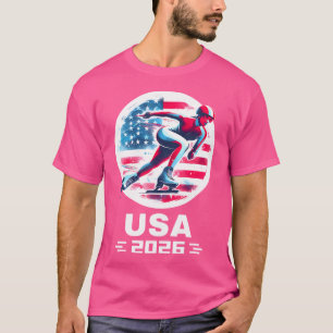 Camiseta Time EUA 2026 Patinação de Velocidade Bandeira Ame