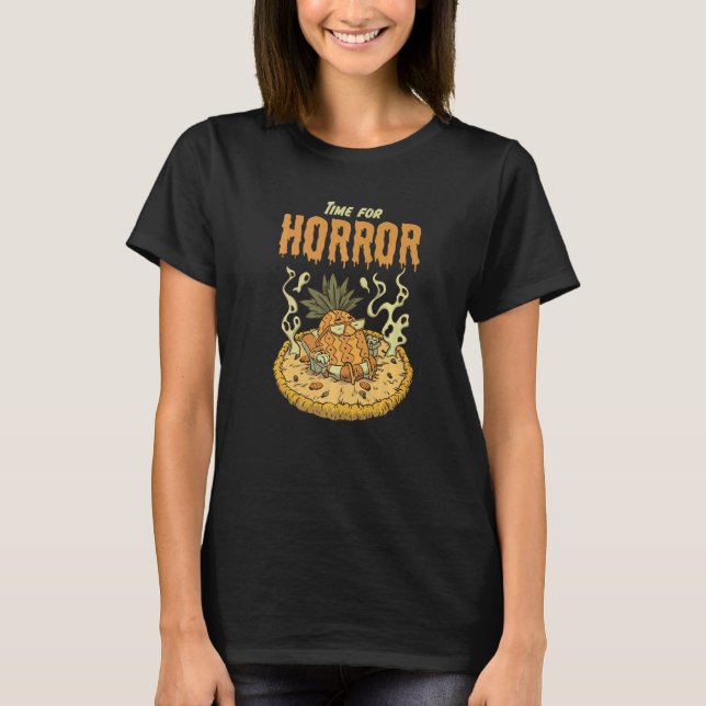 Camiseta Time for Horror Halloween Hawaiian Pizza Pineapple (Frente)