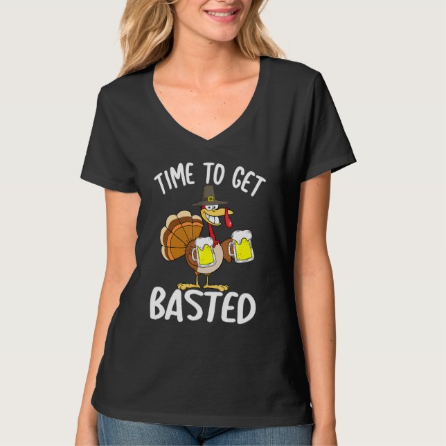 Camiseta Time To Get Basted  Beer Thanksgiving Turkey  Men  (Frente)