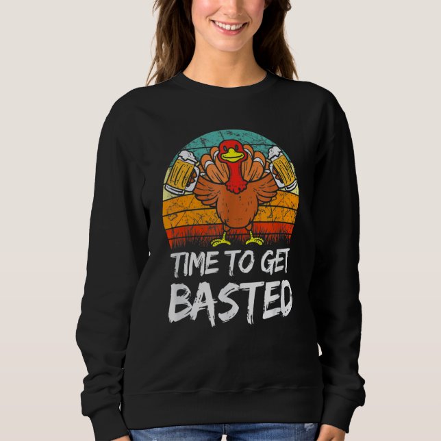 Camiseta Time To Get Basted  Thanksgiving Cool Turkey Beer  (Frente)