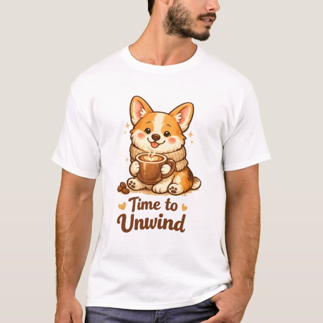 Camiseta Time to Unwind Cozy Coffee Dog (Frente)